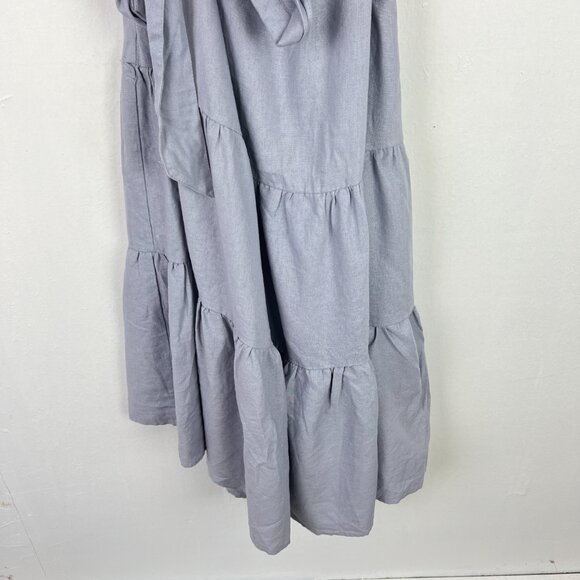 NWT Nicole Miller Linen Blend One Shoulder Ruffle Chambray Midi Dress Size XS - Picture 4 of 12